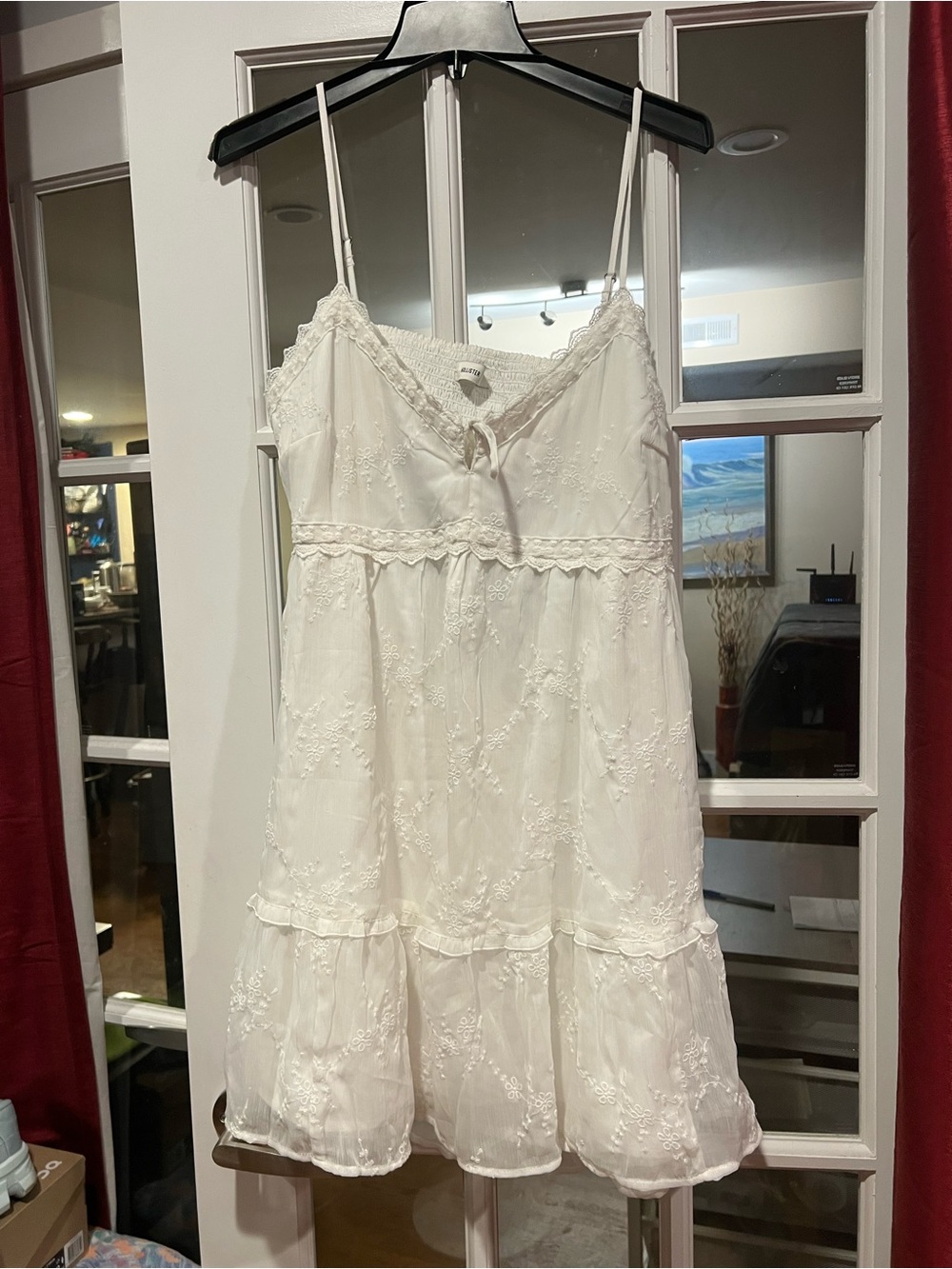 Hollister Cream Embroidered Spaghetti-Strap Mini Dress
